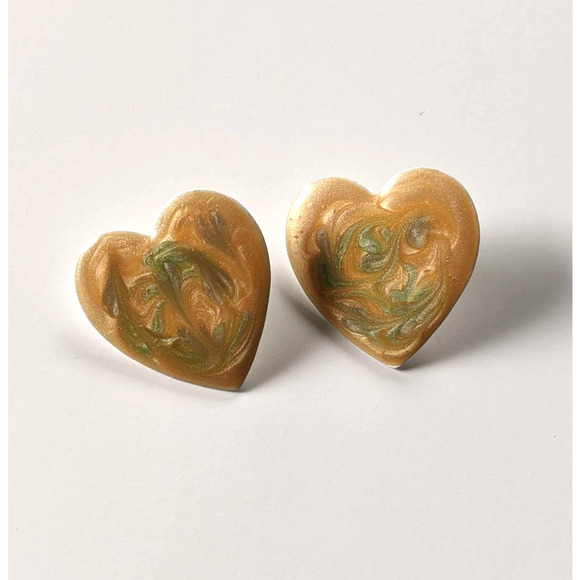 Vintage Jewelry - Vintage 80's Heart Shaped Post Earrings // Orange and Green Swirl Heart Earrings